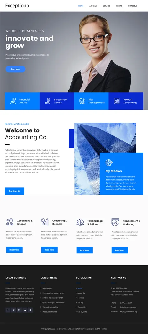 Exceptiona Lite - free Accounting firm WordPress theme