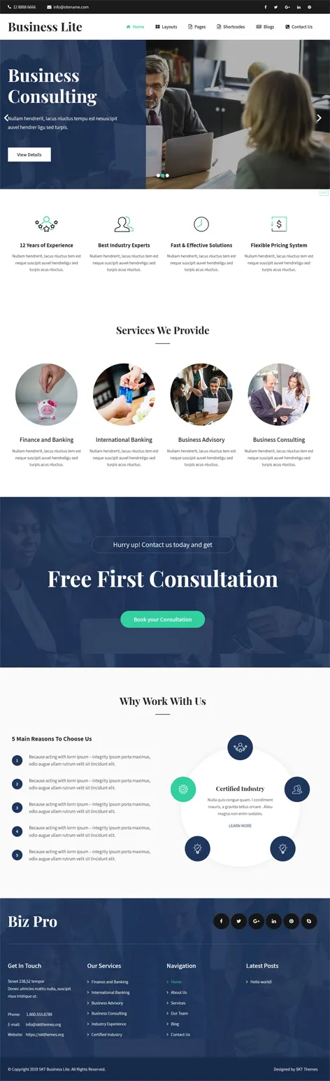 Bizness Lite - free business WordPress theme