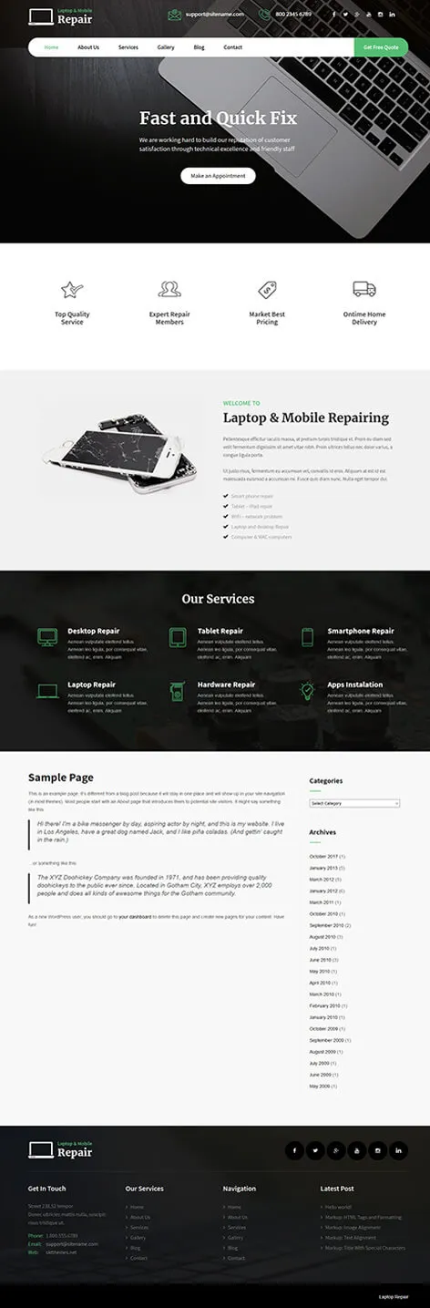 Laptop Repair - Free Computer Store WordPress theme