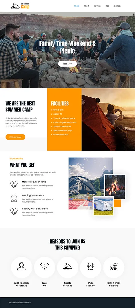 Camping - Free Kids Camp WordPress theme