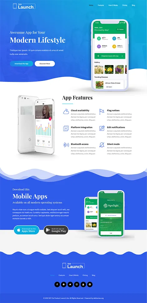 Ele Product Launch lite - Free Mobile App WordPress Theme