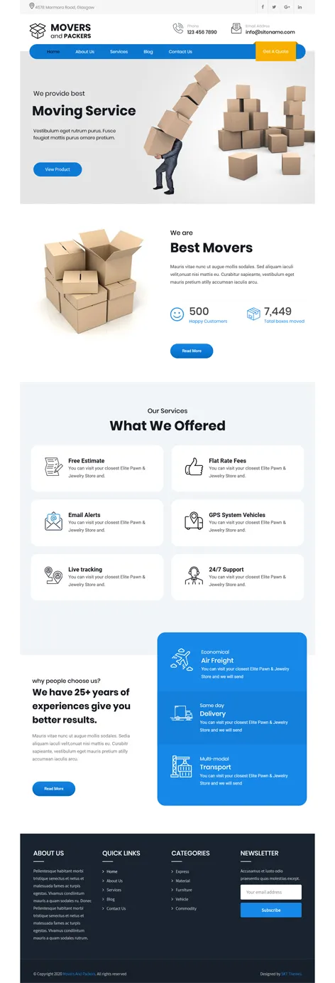 Movers and Packers - free transportation and logistics WordPress theme