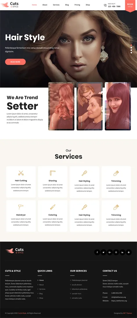 CutsNStyle Lite - free hair salon WordPress theme