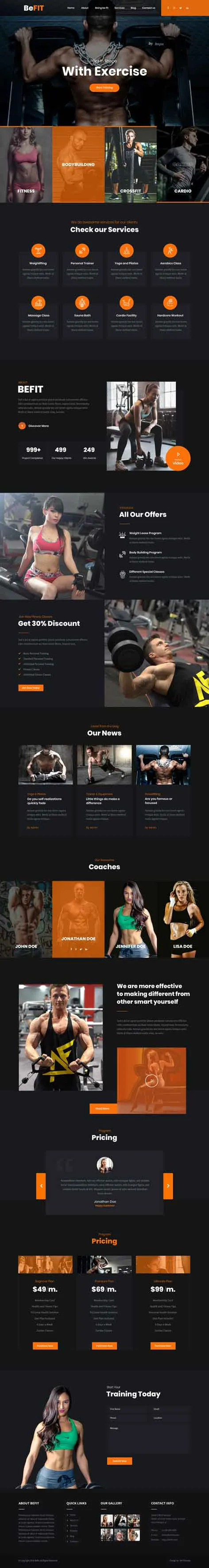 BeFit Pro - personal trainer WordPress theme